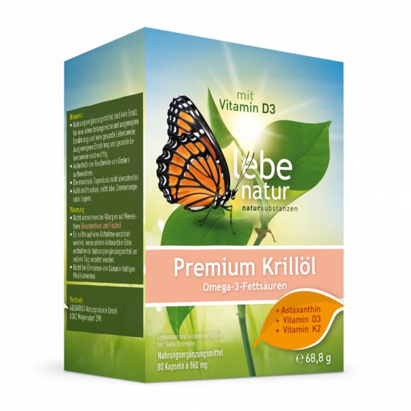 lebe natur® Krillöl Premium + Vitamin D3 + Vitamin K2 + Astaxanthin 80er