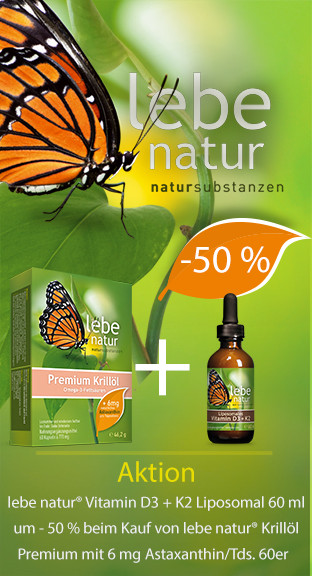 AKTION lebe natur® Krillöl Premium 60er + Vitamin D3 + K2 Liposomal